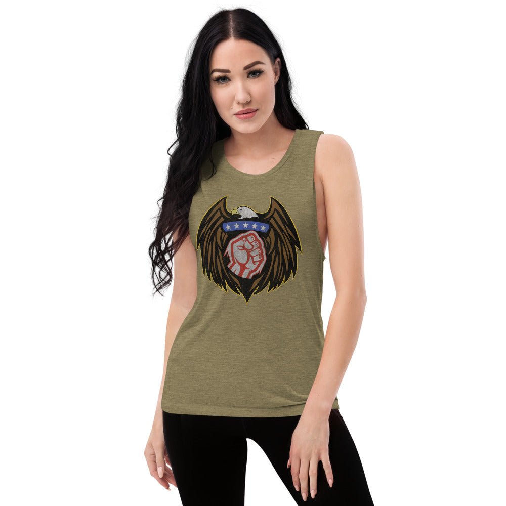 Red White and STRONGER Ladies’ Muscle Tank